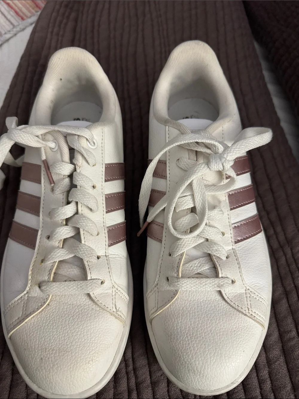 adidas White Sneakers with Mauve Stripes